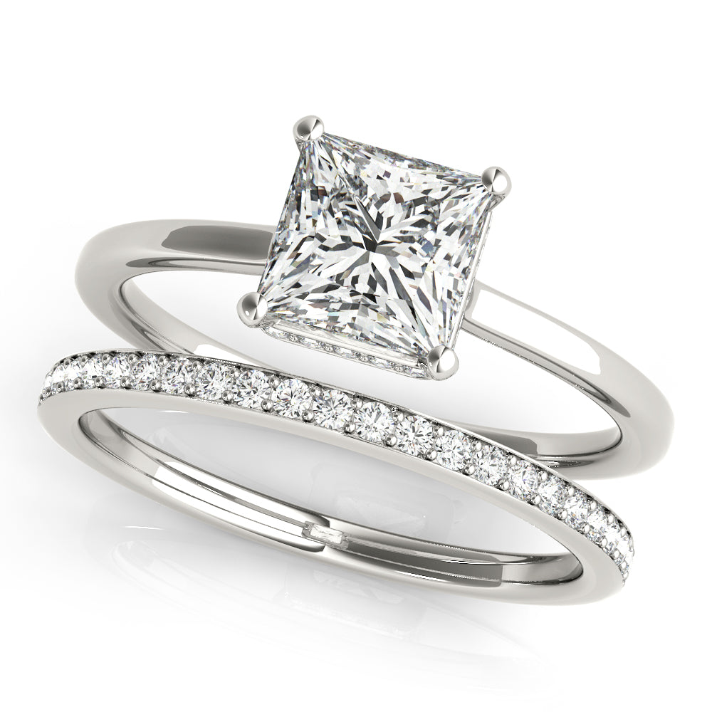 Hidden Halo Solitaire Princess Cut Engagement Ring - Elgrissy Diamonds
