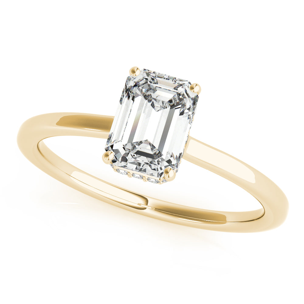 Classic Solitaire Hidden Halo Emerald Cut Engagement Ring - Elgrissy Diamonds