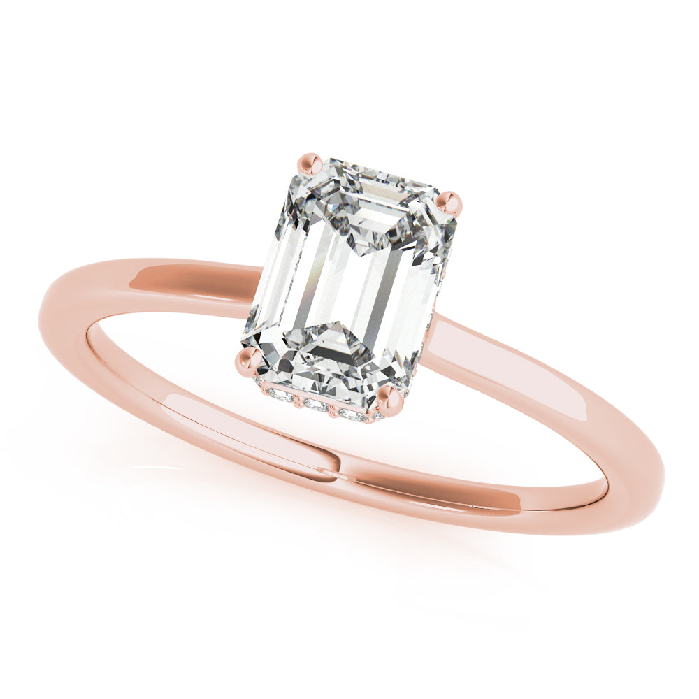 Classic Solitaire Hidden Halo Emerald Cut Engagement Ring - Elgrissy Diamonds