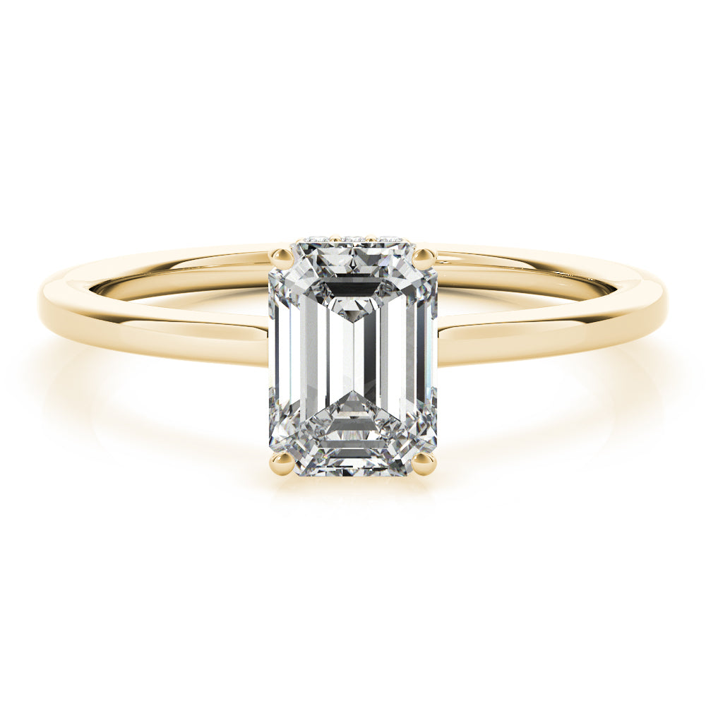 Classic Solitaire Hidden Halo Emerald Cut Engagement Ring - Elgrissy Diamonds