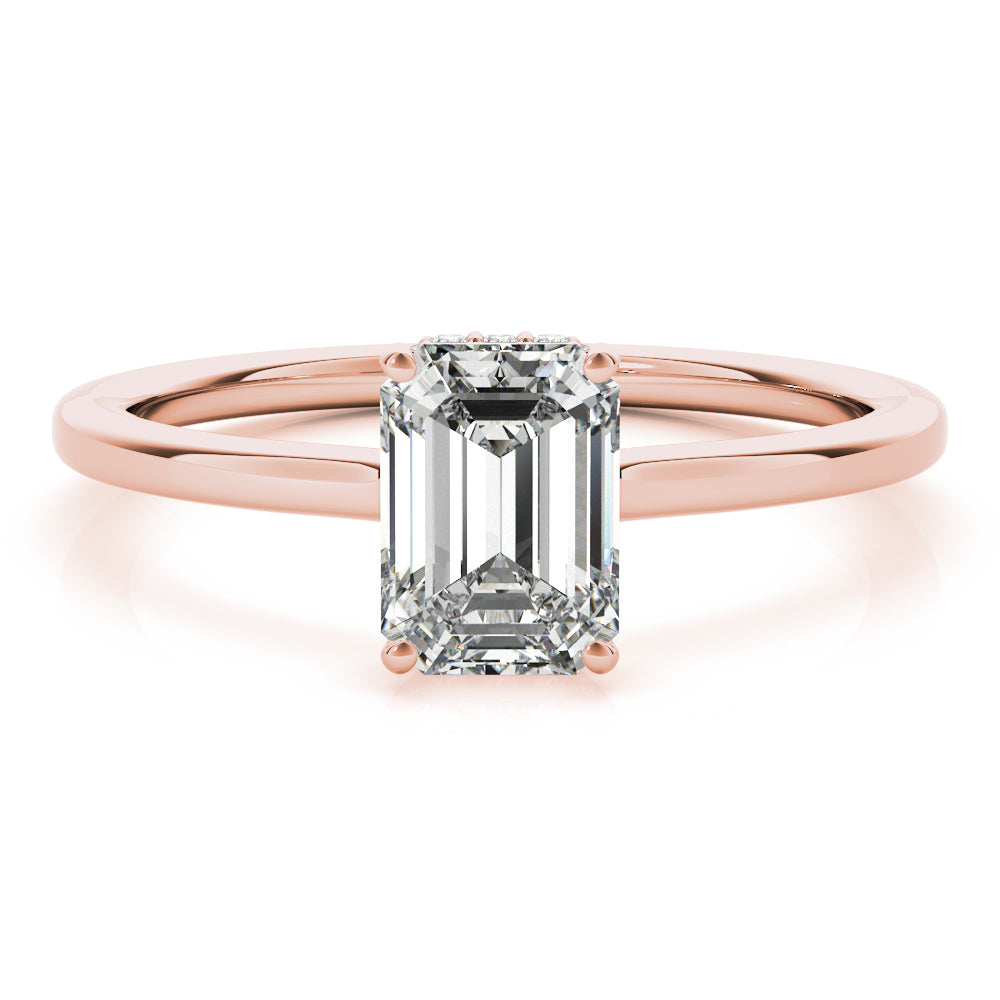 Classic Solitaire Hidden Halo Emerald Cut Engagement Ring - Elgrissy Diamonds