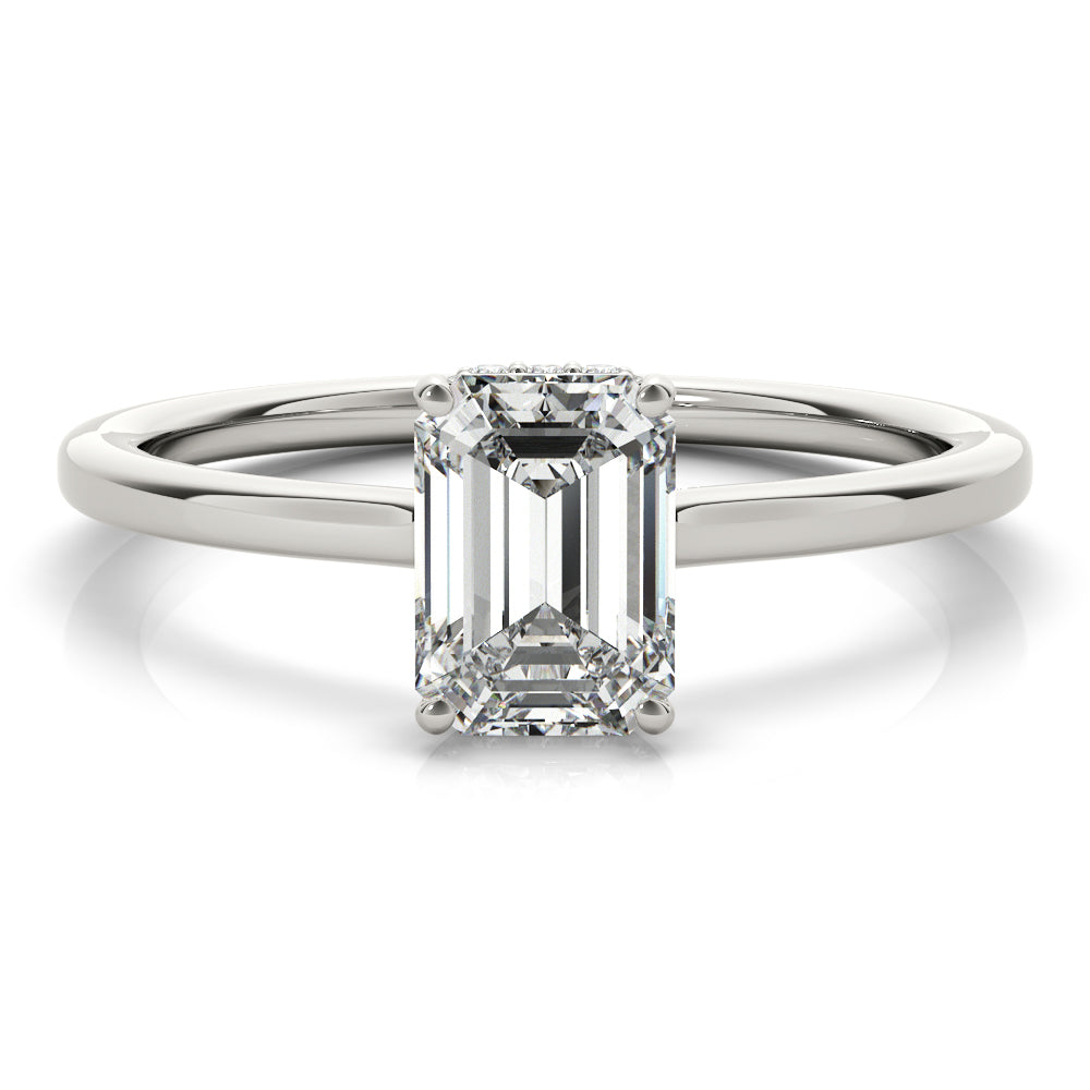 Classic Solitaire Hidden Halo Emerald Cut Engagement Ring - Elgrissy Diamonds