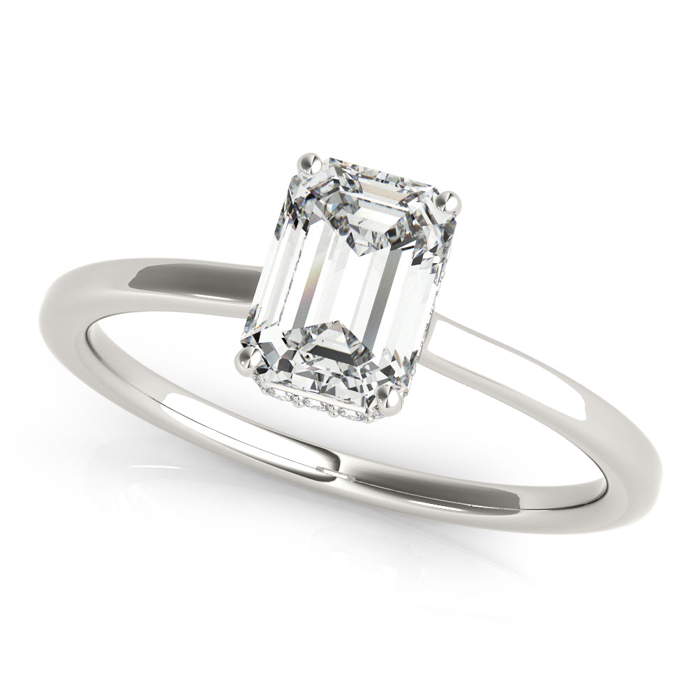 Classic Solitaire Hidden Halo Emerald Cut Engagement Ring - Elgrissy Diamonds