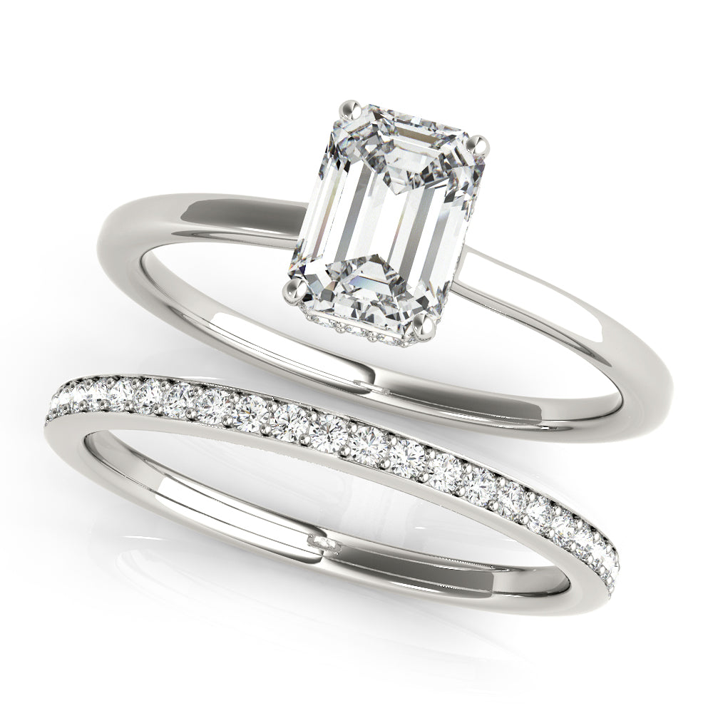 Classic Solitaire Hidden Halo Emerald Cut Engagement Ring - Elgrissy Diamonds