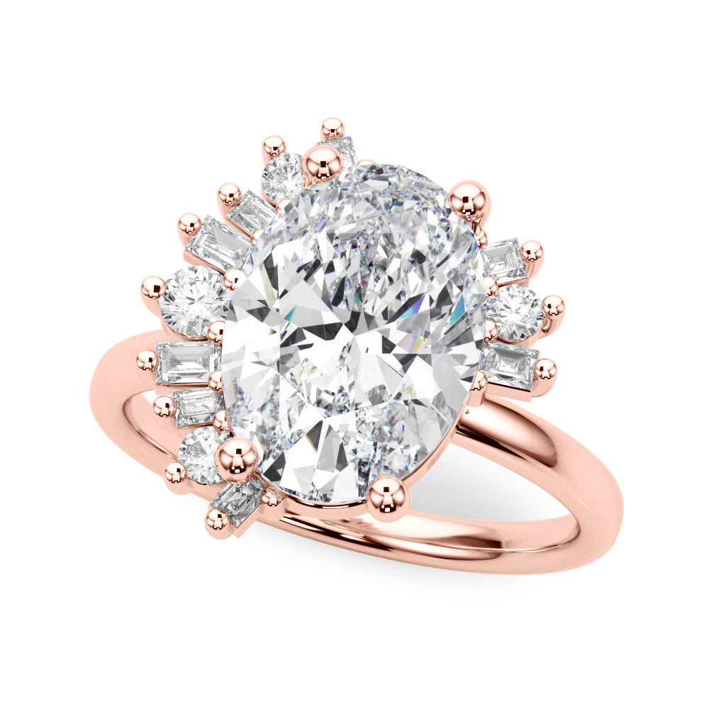 Oval Multi side Stones Engagement Ring - Elgrissy Diamonds