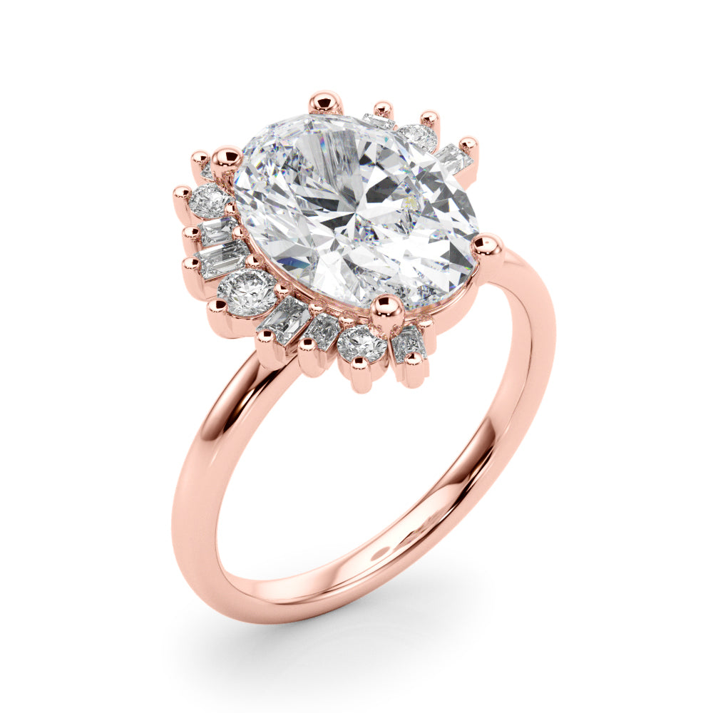 Oval Multi side Stones Engagement Ring - Elgrissy Diamonds