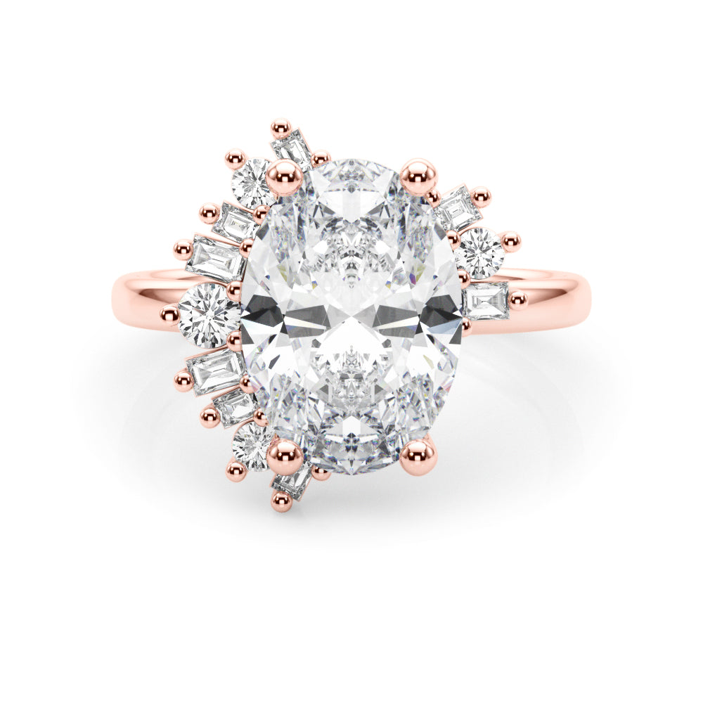 Oval Multi side Stones Engagement Ring - Elgrissy Diamonds