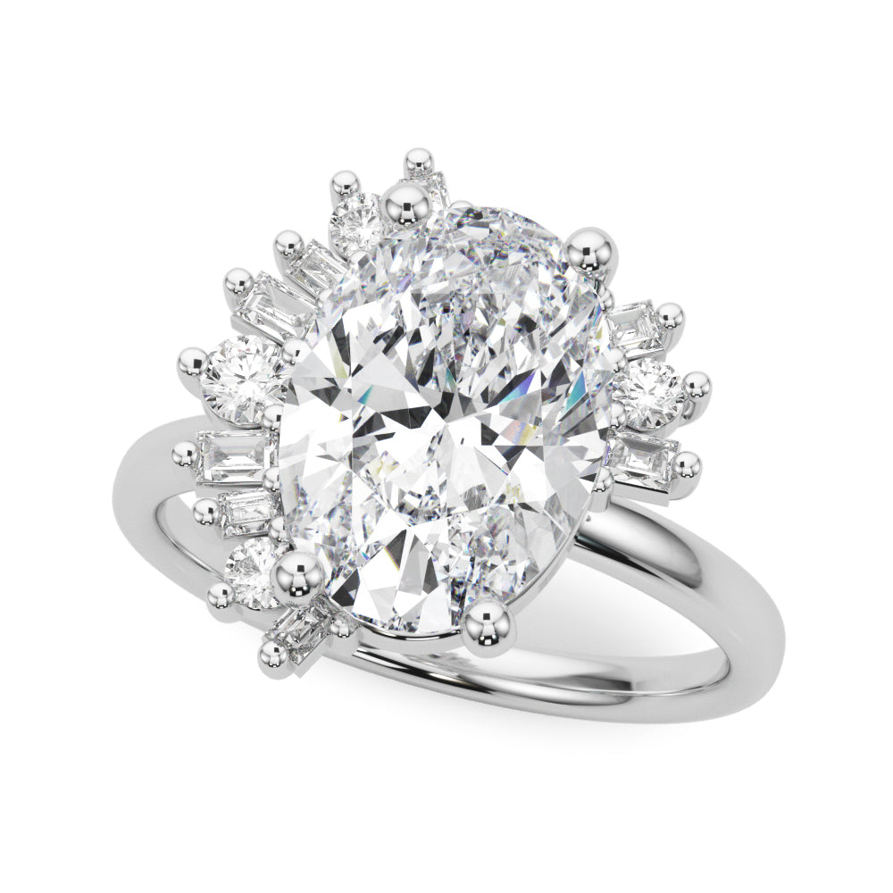 Oval Multi side Stones Engagement Ring - Elgrissy Diamonds