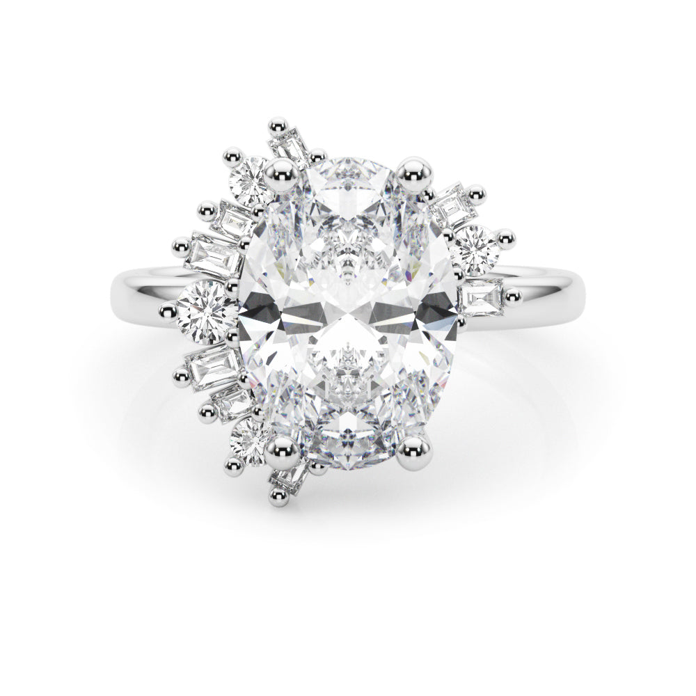 Oval Multi side Stones Engagement Ring - Elgrissy Diamonds