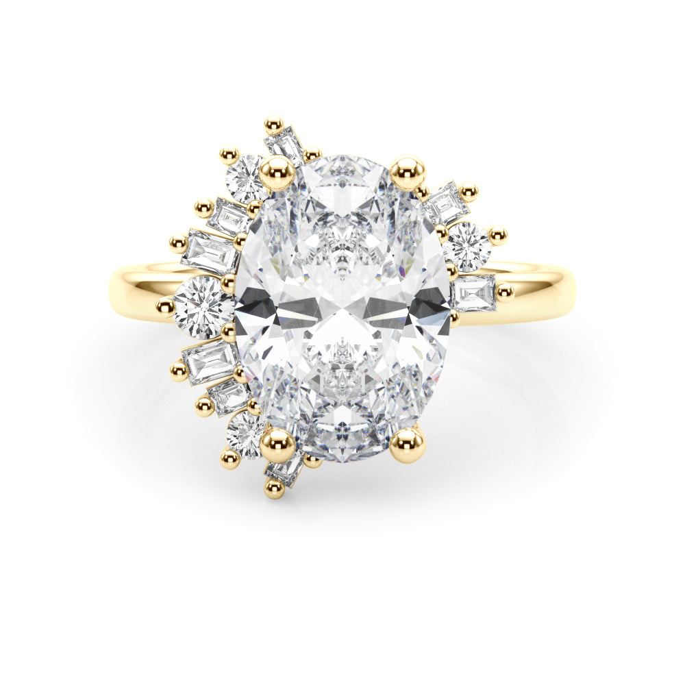 Oval Multi side Stones Engagement Ring - Elgrissy Diamonds