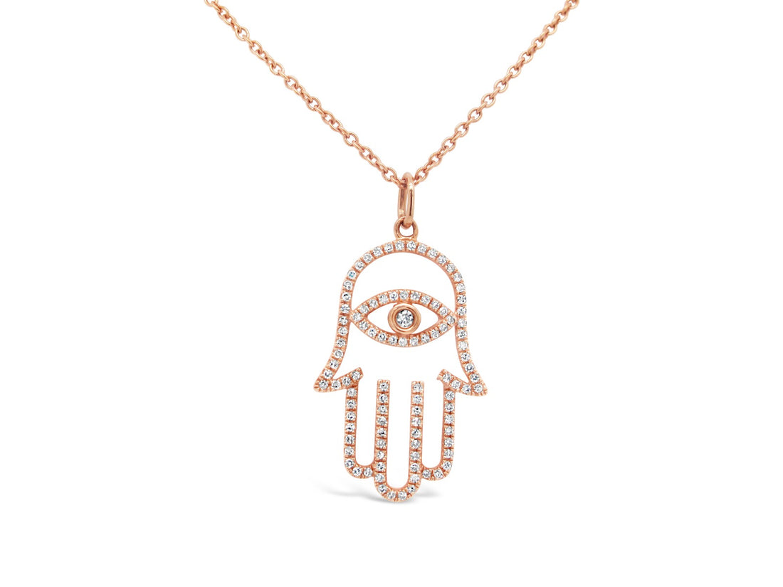 Pavé Hamsa Evil Eye Pendant Necklace - Elgrissy Diamonds