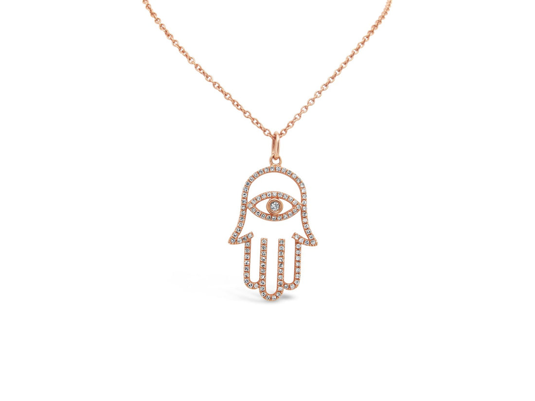 Pavé Hamsa Evil Eye Pendant Necklace - Elgrissy Diamonds