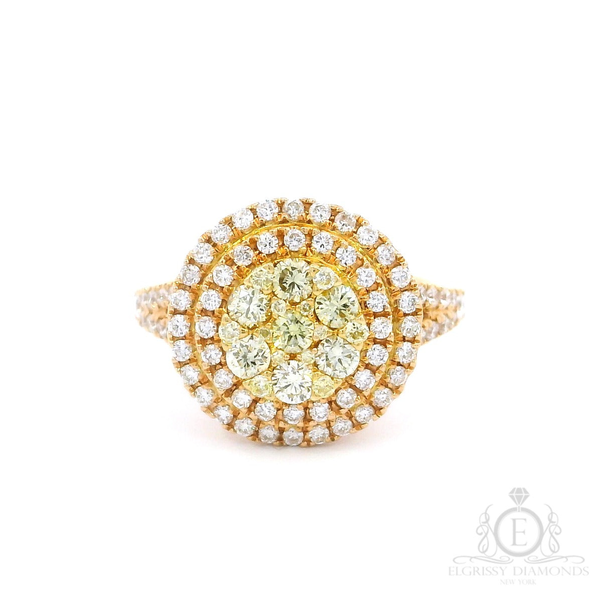 Yellow/Rose Gold Round Halo Cluster Cocktail Ring - Elgrissy Diamonds