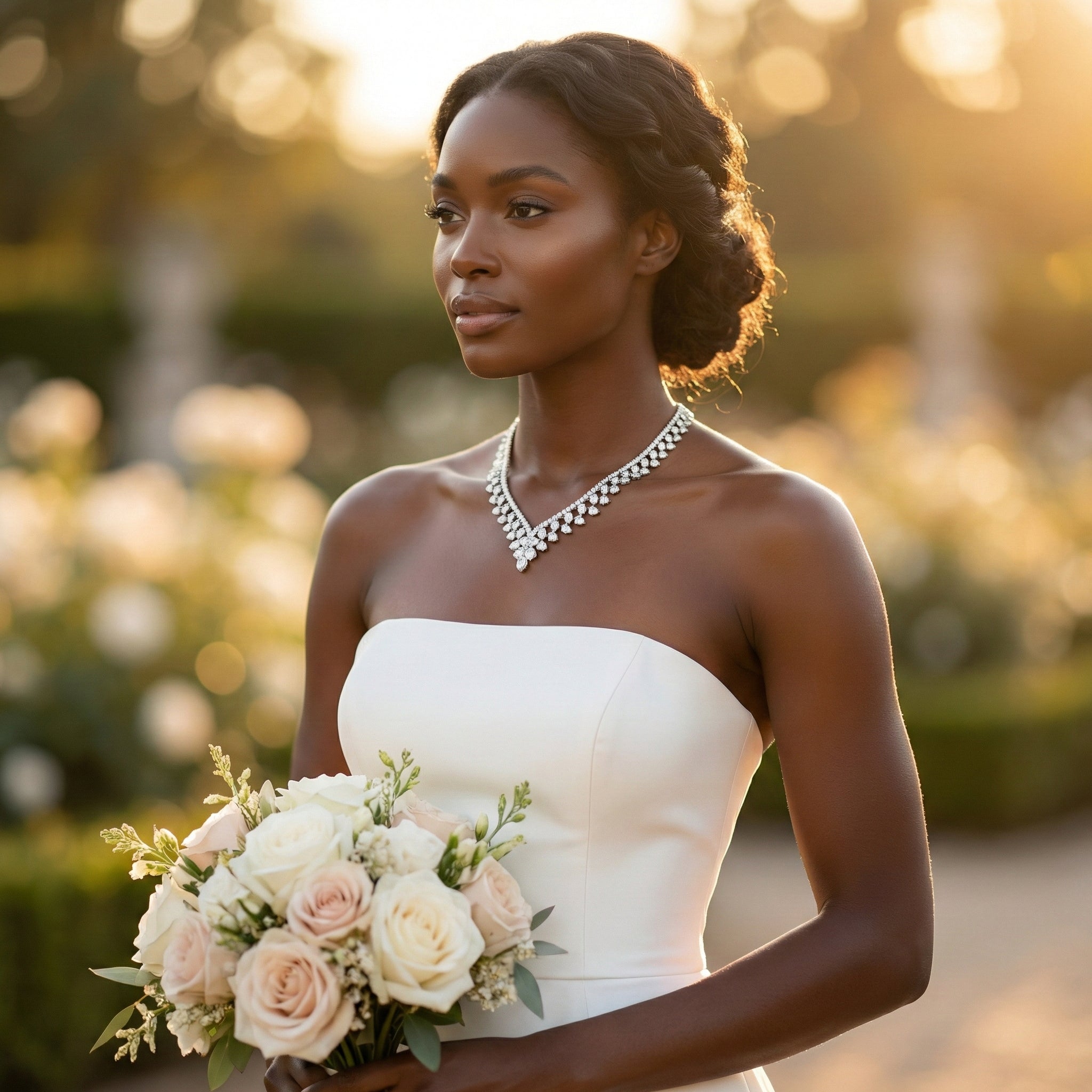 Diamond Cascade Necklace in White Gold