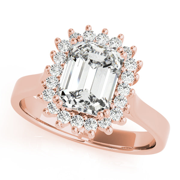 Floral Halo Emerald Cut Engagement Ring - Elgrissy Diamonds