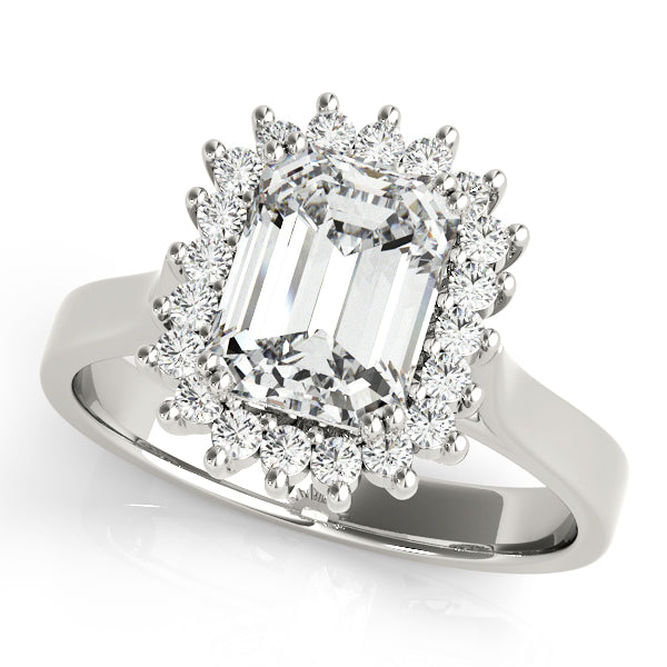 Floral Halo Emerald Cut Engagement Ring - Elgrissy Diamonds