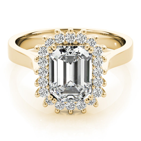 Floral Halo Emerald Cut Engagement Ring - Elgrissy Diamonds