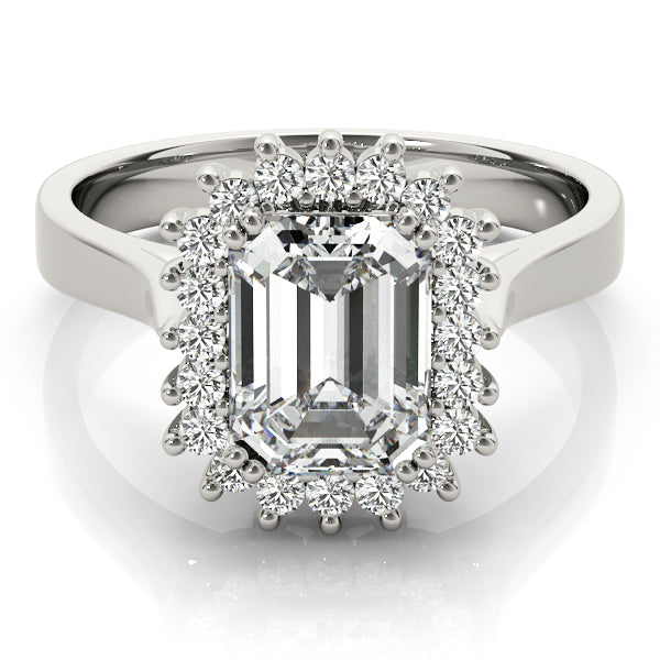 Floral Halo Emerald Cut Engagement Ring - Elgrissy Diamonds