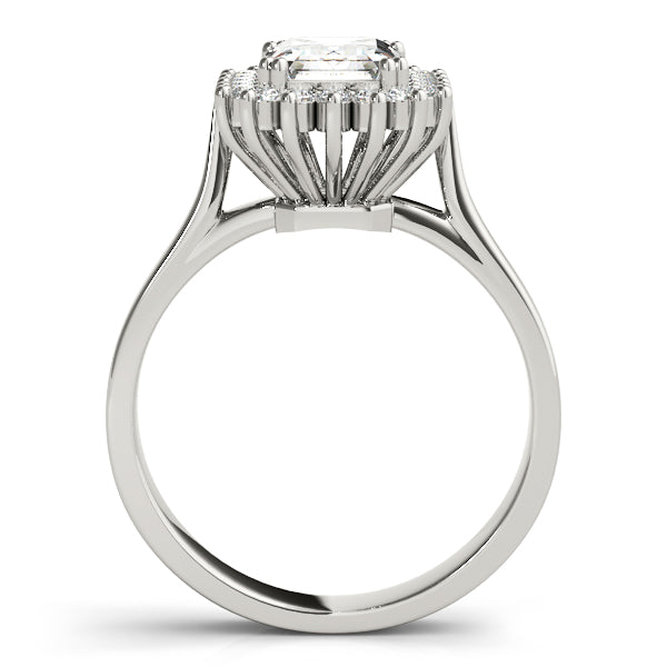 Floral Halo Emerald Cut Engagement Ring - Elgrissy Diamonds