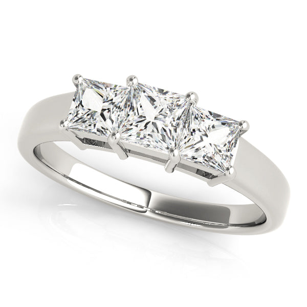 Low Profile Three Stones Trellis Princess Cut Engagement Ring - Elgrissy Diamonds