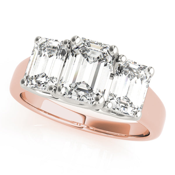 Three stones Emerald Cut Engagement Ring - Elgrissy Diamonds