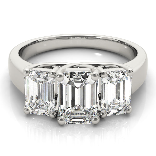 Three stones Emerald Cut Engagement Ring - Elgrissy Diamonds
