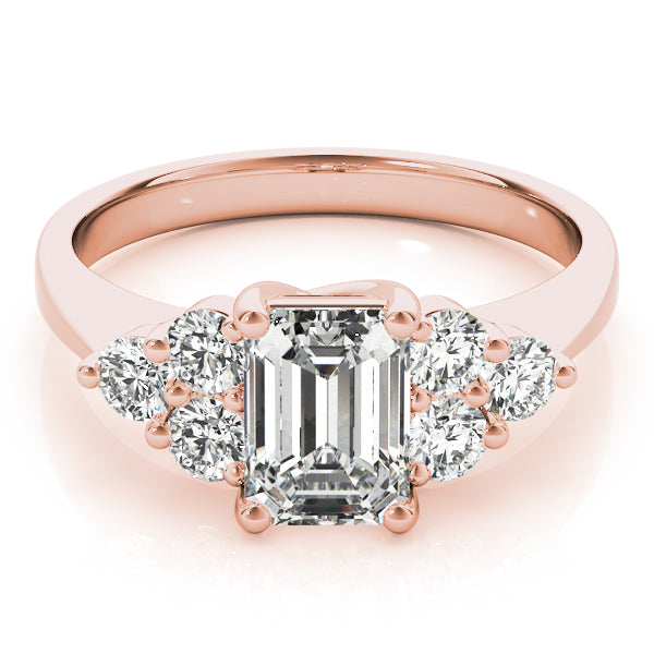 Emerald Cut Diamond with Cluster side stones Engagement Ring - Elgrissy Diamonds