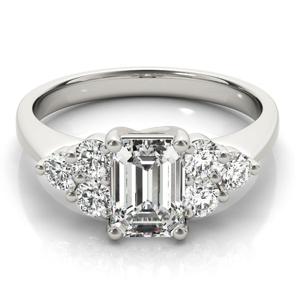 Emerald Cut Diamond with Cluster side stones Engagement Ring - Elgrissy Diamonds