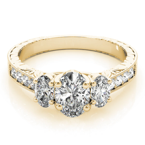Vintage Trellis Tulip Channel Three stones Oval Engagement Ring - Elgrissy Diamonds