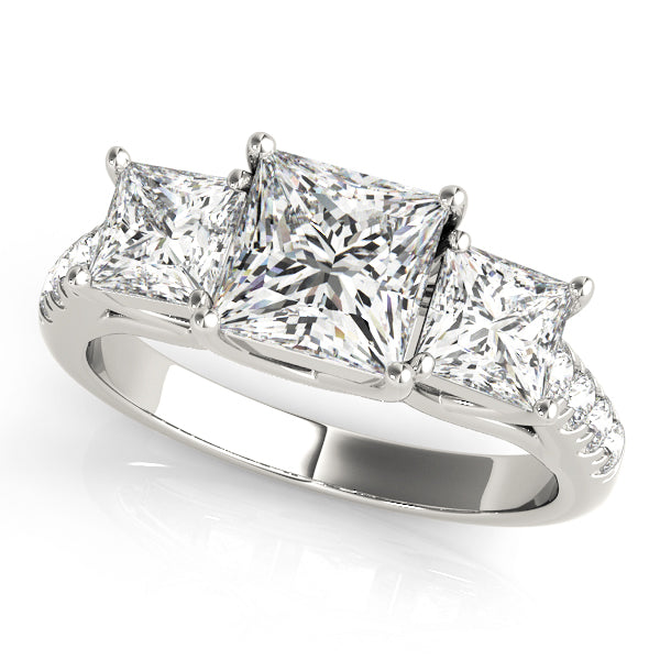 Three Stones Trellis Pavé Princess Cut Engagement Ring - Elgrissy Diamonds