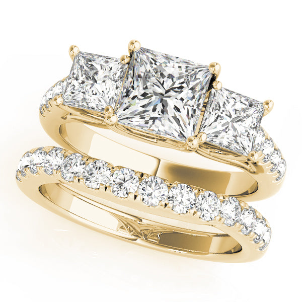 Three Stones Trellis Pavé Princess Cut Engagement Ring - Elgrissy Diamonds