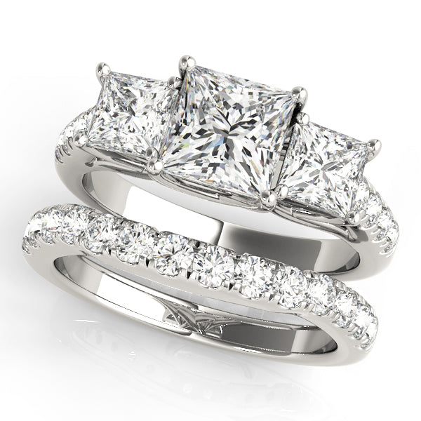 Three Stones Trellis Pavé Princess Cut Engagement Ring - Elgrissy Diamonds