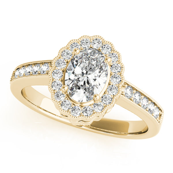 Vintage Floral Oval Halo Channel Engagement Ring - Elgrissy Diamonds