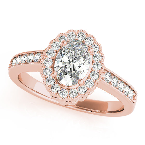 Vintage Floral Oval Halo Channel Engagement Ring - Elgrissy Diamonds