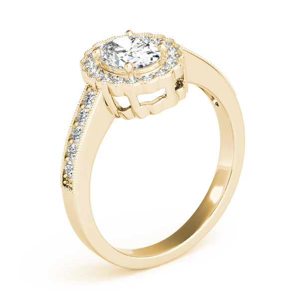 Vintage Floral Oval Halo Channel Engagement Ring - Elgrissy Diamonds