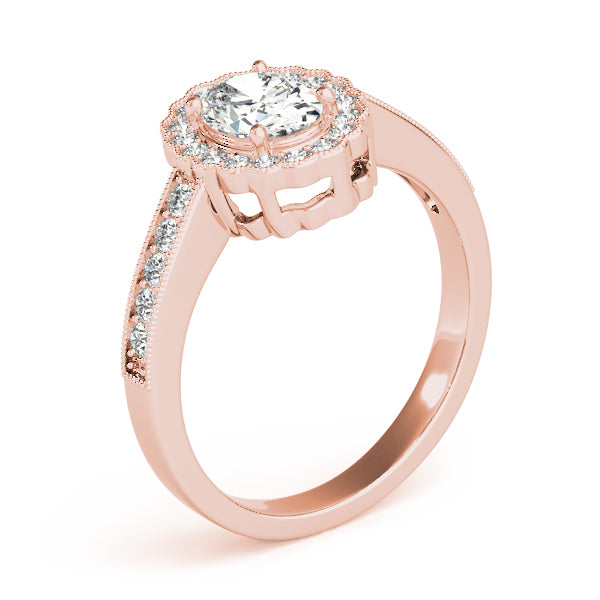 Vintage Floral Oval Halo Channel Engagement Ring - Elgrissy Diamonds