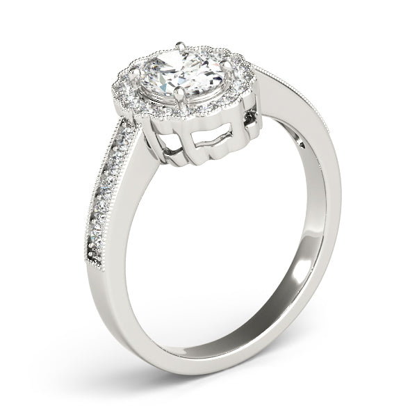 Vintage Floral Oval Halo Channel Engagement Ring - Elgrissy Diamonds