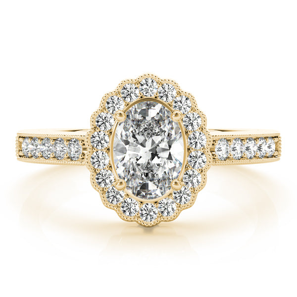 Vintage Floral Oval Halo Channel Engagement Ring - Elgrissy Diamonds