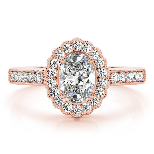Vintage Floral Oval Halo Channel Engagement Ring - Elgrissy Diamonds