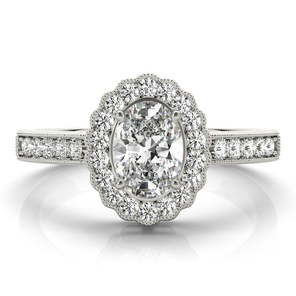 Vintage Floral Oval Halo Channel Engagement Ring - Elgrissy Diamonds