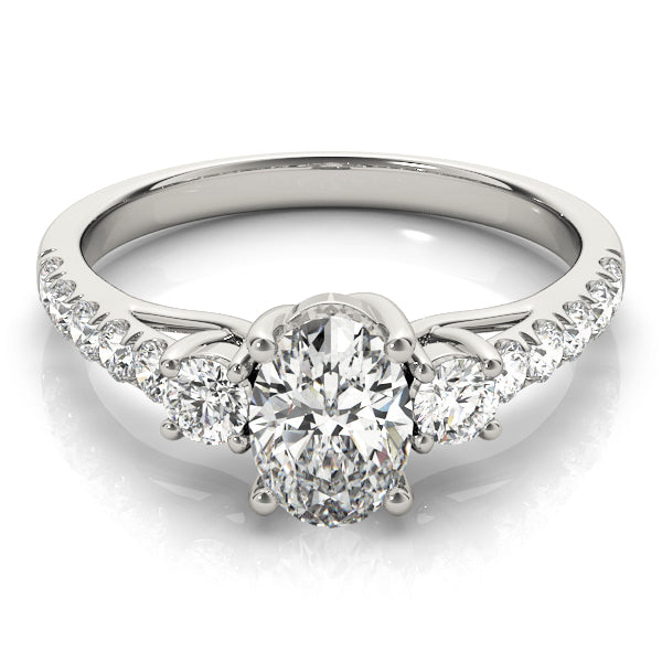 Three stones Trellis Pavé Oval Engagement Ring - Elgrissy Diamonds