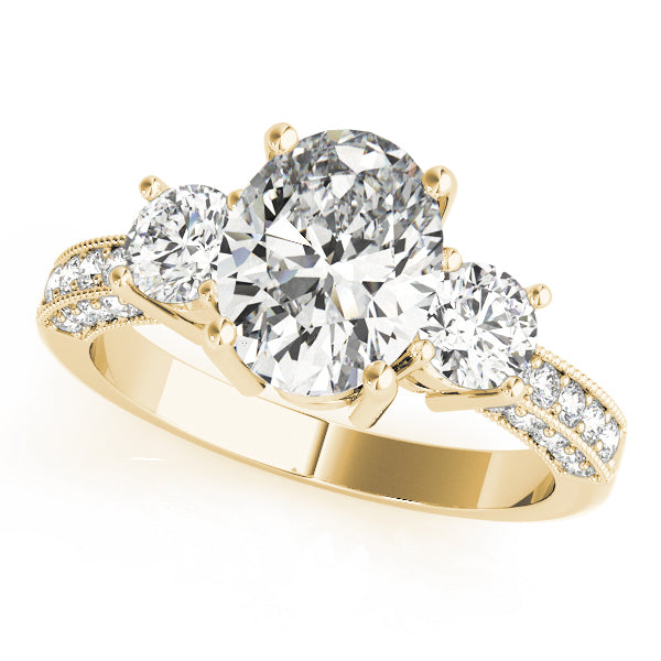 Three stones Oval engagement ring with Three sided Pavé - Elgrissy Diamonds