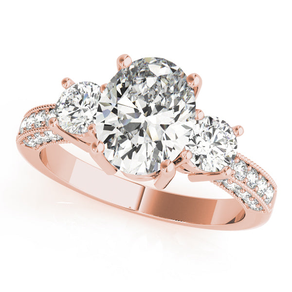 Three stones Oval engagement ring with Three sided Pavé - Elgrissy Diamonds