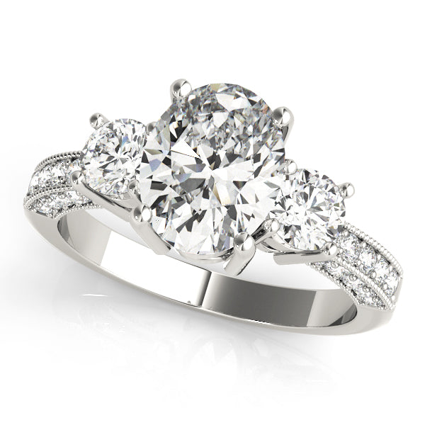 Three stones Oval engagement ring with Three sided Pavé - Elgrissy Diamonds
