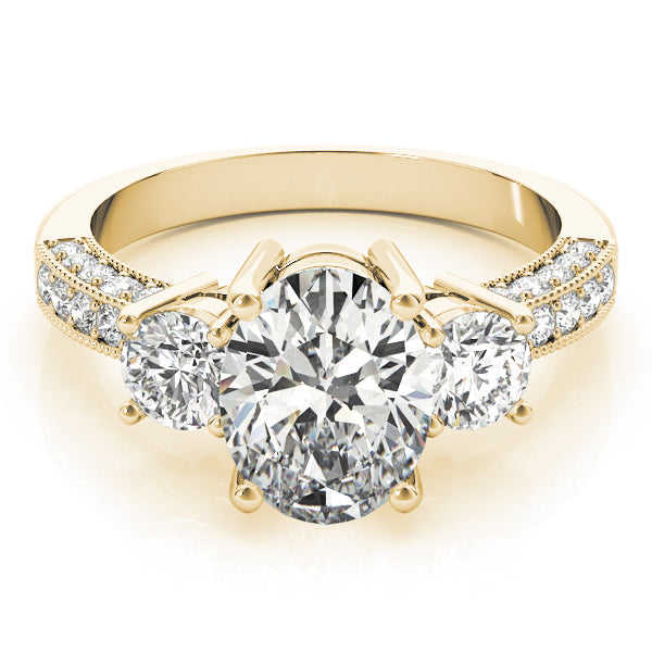 Three stones Oval engagement ring with Three sided Pavé - Elgrissy Diamonds