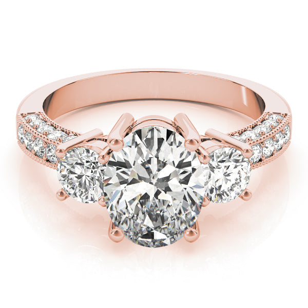 Three stones Oval engagement ring with Three sided Pavé - Elgrissy Diamonds