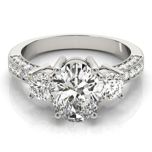 Three stones Oval engagement ring with Three sided Pavé - Elgrissy Diamonds