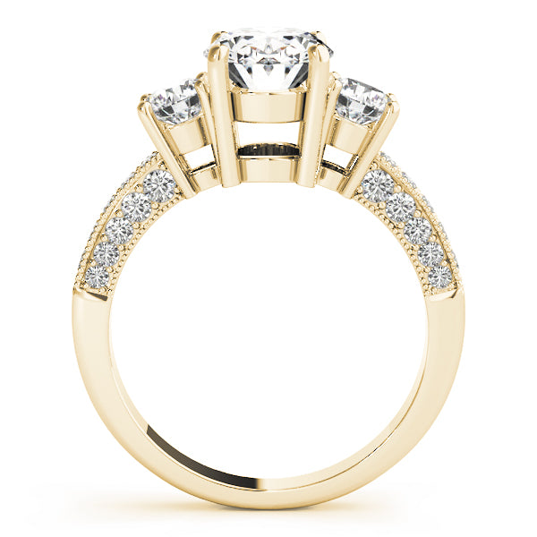Three stones Oval engagement ring with Three sided Pavé - Elgrissy Diamonds