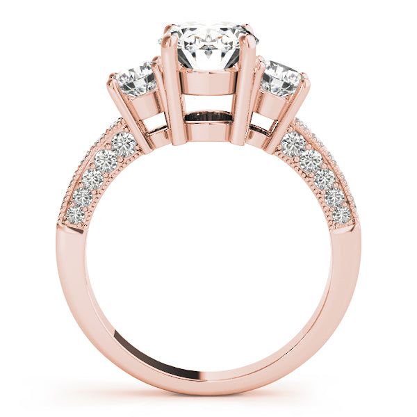 Three stones Oval engagement ring with Three sided Pavé - Elgrissy Diamonds