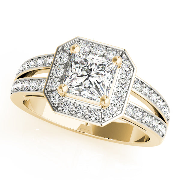 Vintage Halo Chanel Split Shank Princess Cut Engagement Ring - Elgrissy Diamonds